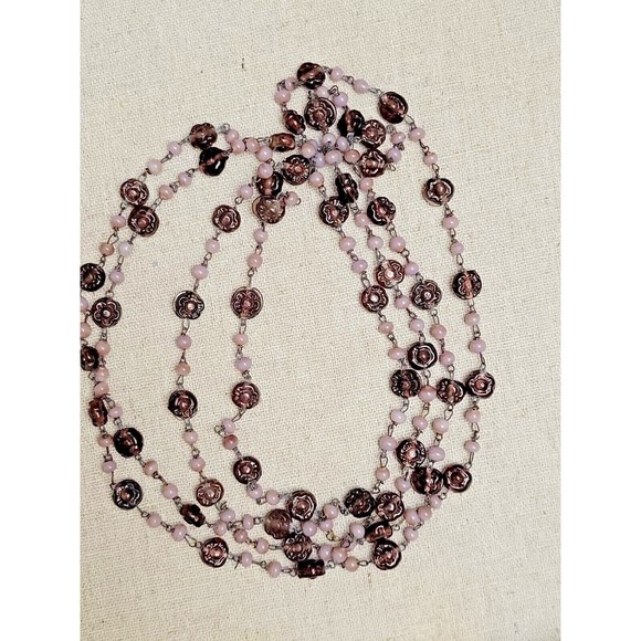 Antique Art Deco Amethyst Color Molded Flower Glass Beads Flapper Necklace 54" - Picture 8 of 8